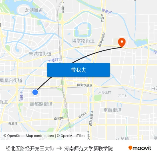 经北五路经开第三大街 to 河南师范大学新联学院 map