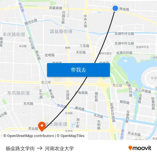 杨金路文学街 to 河南农业大学 map
