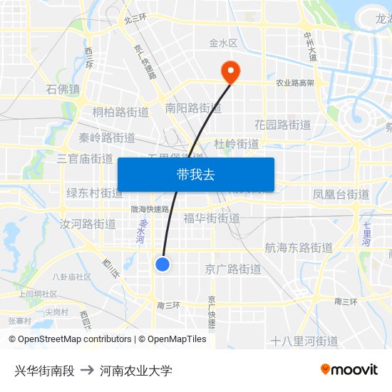 兴华街南段 to 河南农业大学 map