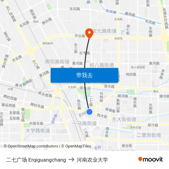 二七广场 Erqiguangchang to 河南农业大学 map