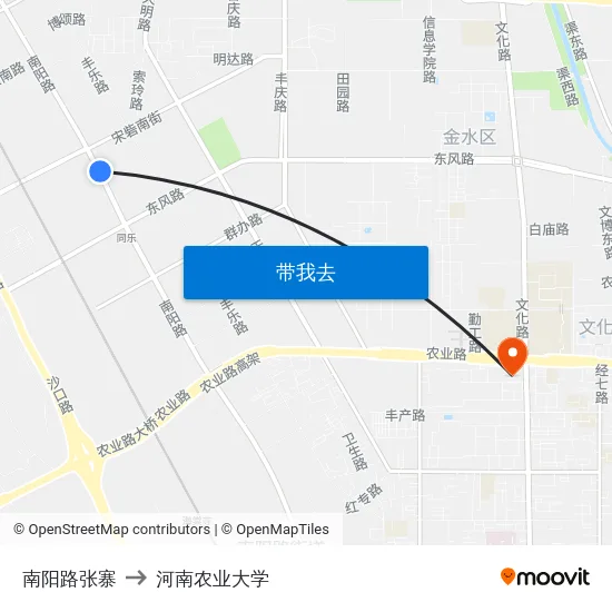 南阳路张寨 to 河南农业大学 map