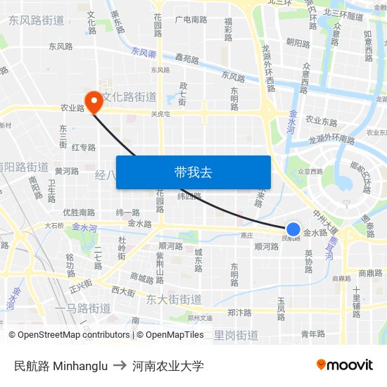 民航路 Minhanglu to 河南农业大学 map
