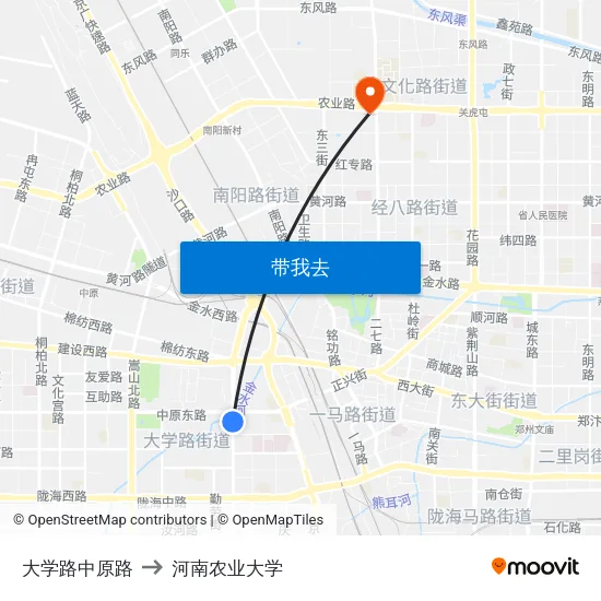 大学路中原路 to 河南农业大学 map