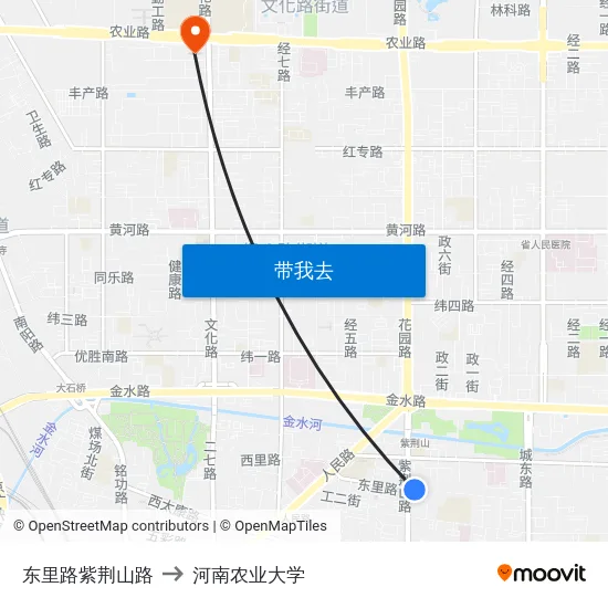 东里路紫荆山路 to 河南农业大学 map