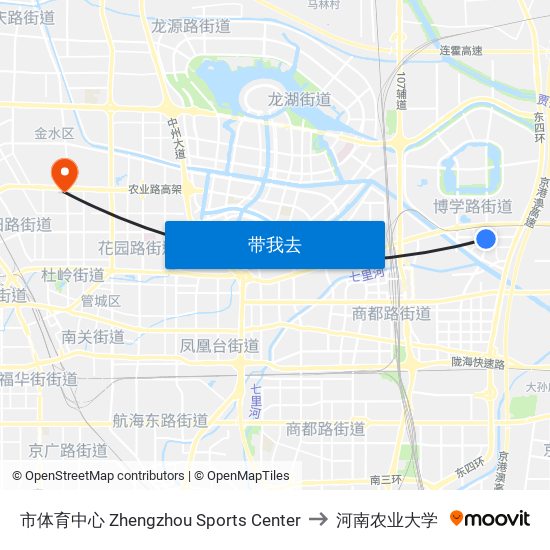 市体育中心 Zhengzhou Sports Center to 河南农业大学 map