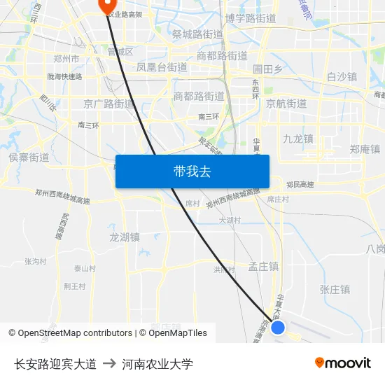 长安路迎宾大道 to 河南农业大学 map