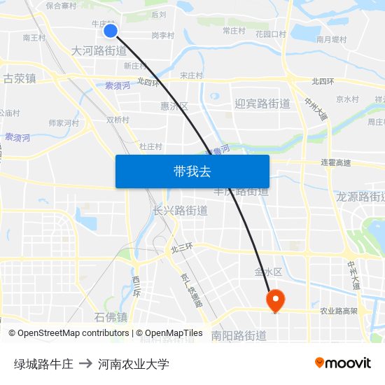 绿城路牛庄 to 河南农业大学 map