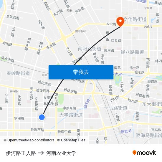 伊河路工人路 to 河南农业大学 map