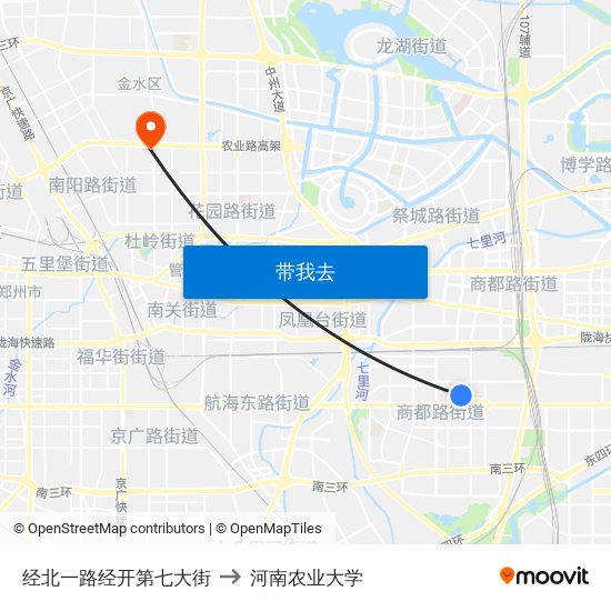 经北一路经开第七大街 to 河南农业大学 map