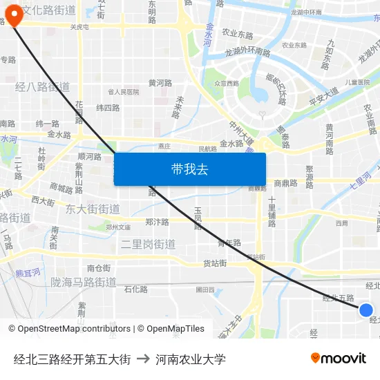 经北三路经开第五大街 to 河南农业大学 map