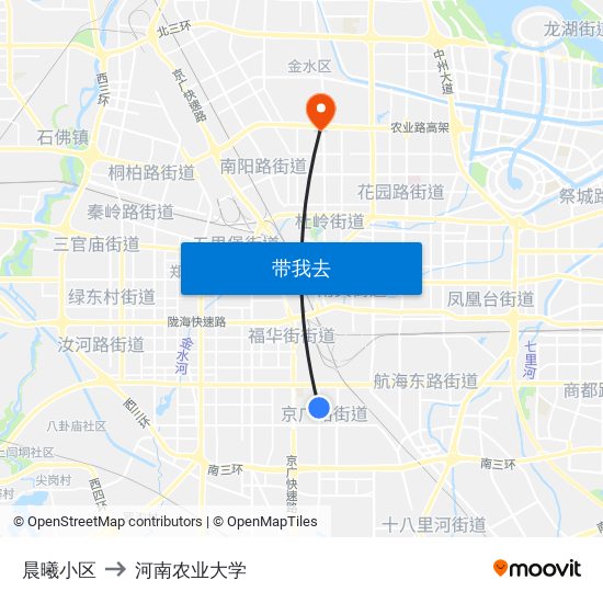 晨曦小区 to 河南农业大学 map