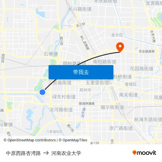 中原西路杏湾路 to 河南农业大学 map