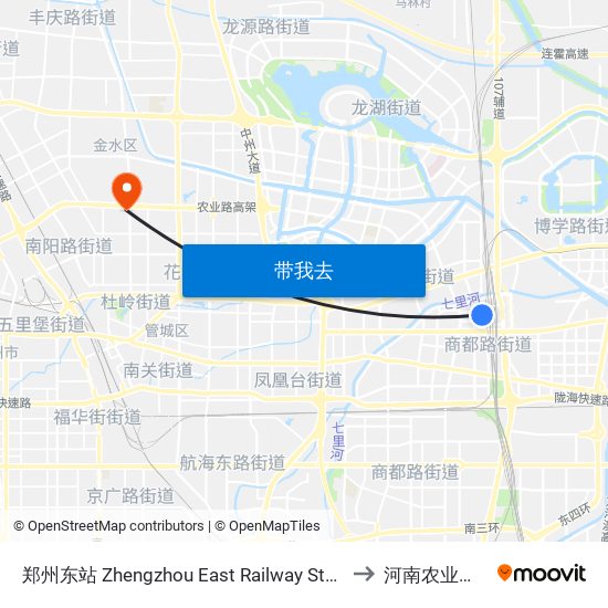 郑州东站 Zhengzhou East Railway Station to 河南农业大学 map