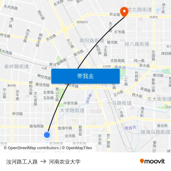 汝河路工人路 to 河南农业大学 map