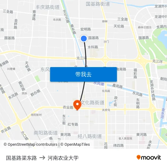 国基路渠东路 to 河南农业大学 map