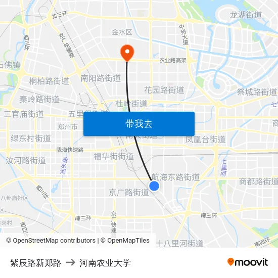 紫辰路新郑路 to 河南农业大学 map