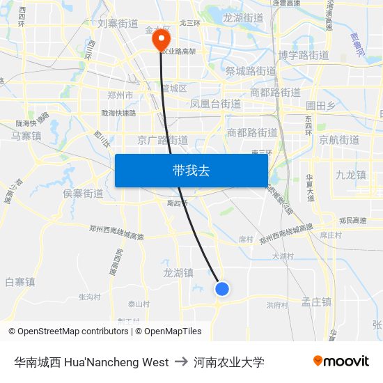 华南城西 Hua'Nancheng West to 河南农业大学 map