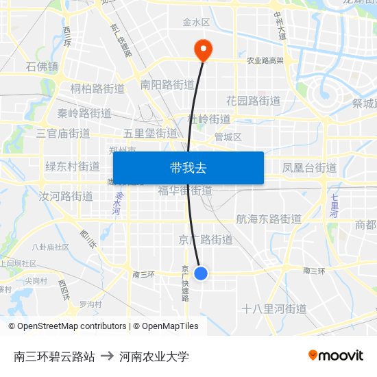 南三环碧云路站 to 河南农业大学 map