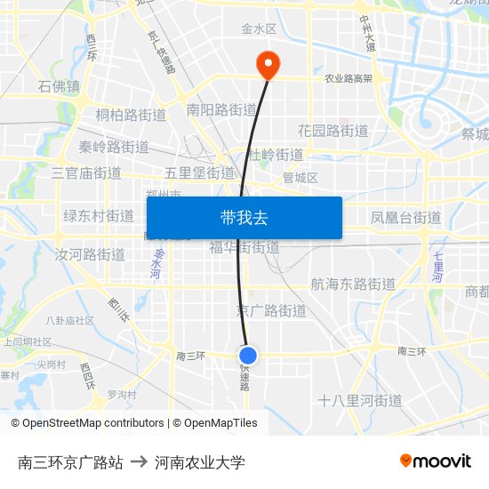 南三环京广路站 to 河南农业大学 map