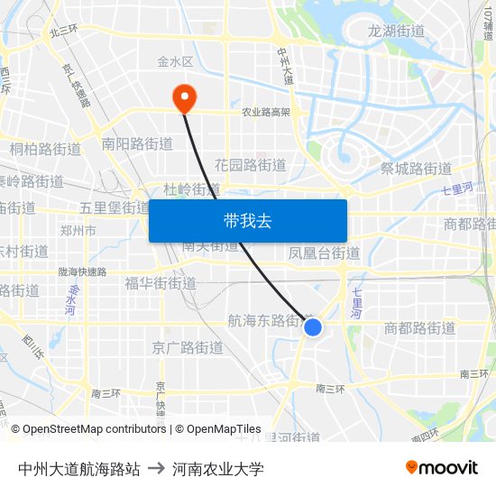 中州大道航海路站 to 河南农业大学 map