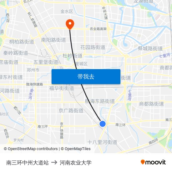 南三环中州大道站 to 河南农业大学 map