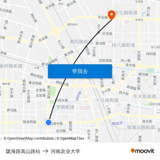 陇海路嵩山路站 to 河南农业大学 map