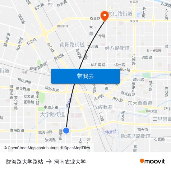 陇海路大学路站 to 河南农业大学 map