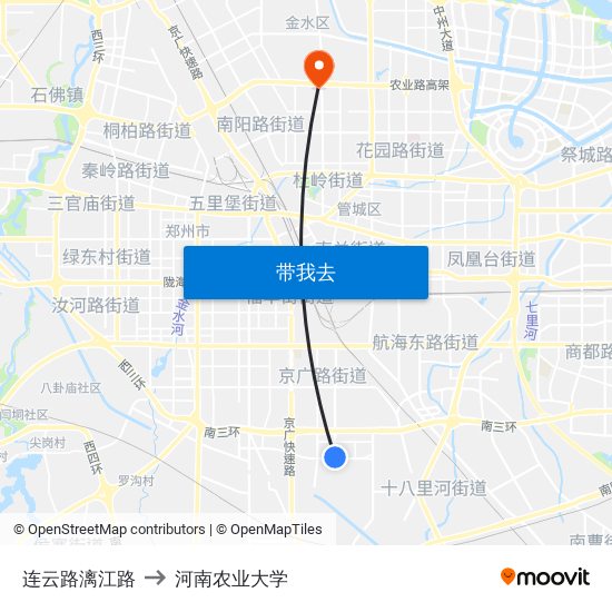 连云路漓江路 to 河南农业大学 map