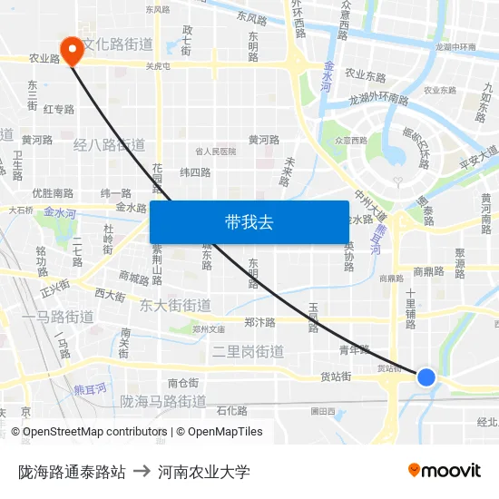 陇海路通泰路站 to 河南农业大学 map