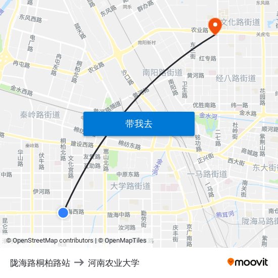 陇海路桐柏路站 to 河南农业大学 map