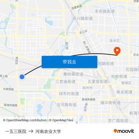 一五三医院 to 河南农业大学 map