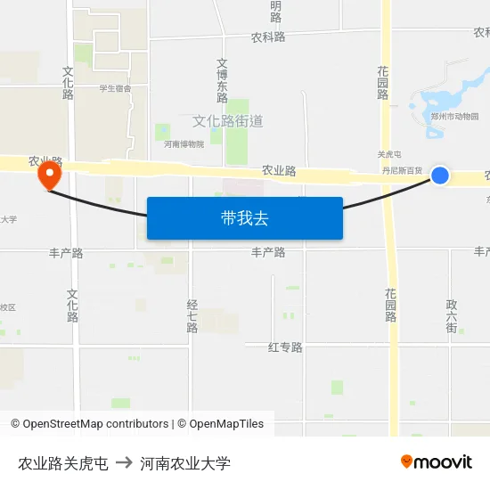 农业路关虎屯 to 河南农业大学 map
