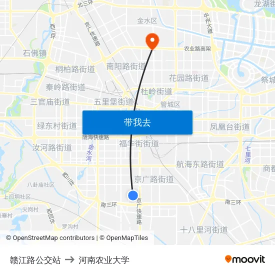 赣江路公交站 to 河南农业大学 map