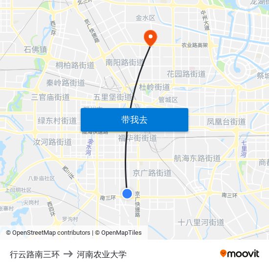 行云路南三环 to 河南农业大学 map