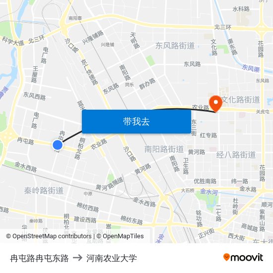 冉屯路冉屯东路 to 河南农业大学 map