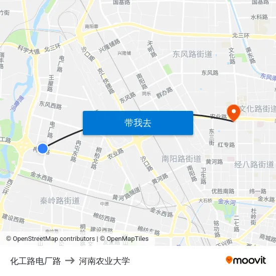 化工路电厂路 to 河南农业大学 map