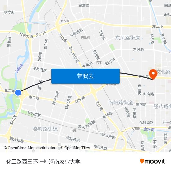 化工路西三环 to 河南农业大学 map