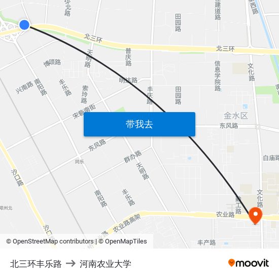 北三环丰乐路 to 河南农业大学 map