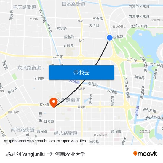 杨君刘 Yangjunliu to 河南农业大学 map
