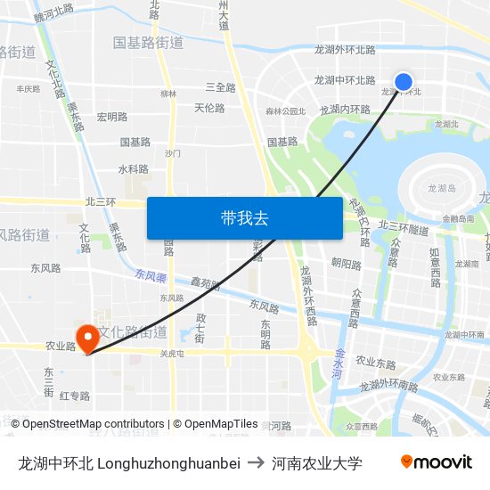 龙湖中环北 Longhuzhonghuanbei to 河南农业大学 map