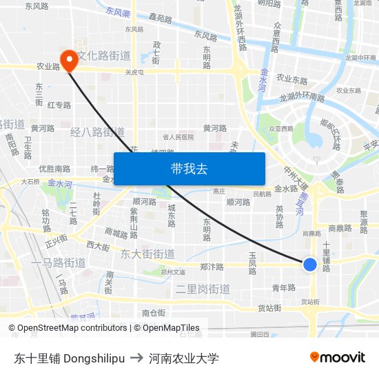 东十里铺 Dongshilipu to 河南农业大学 map