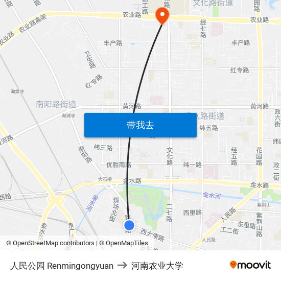 人民公园 Renmingongyuan to 河南农业大学 map