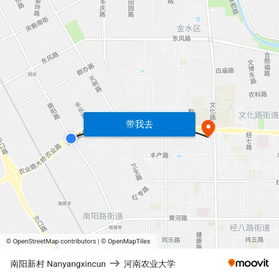 南阳新村 Nanyangxincun to 河南农业大学 map