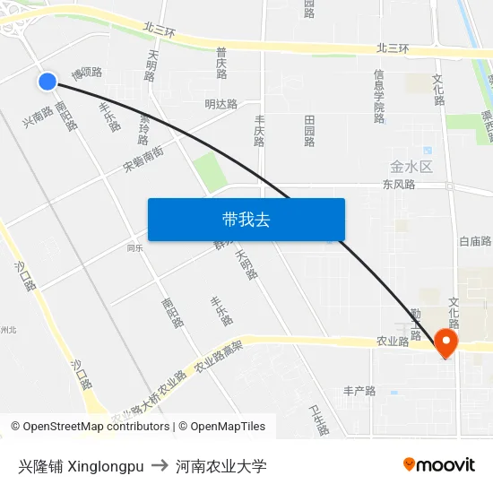 兴隆铺 Xinglongpu to 河南农业大学 map