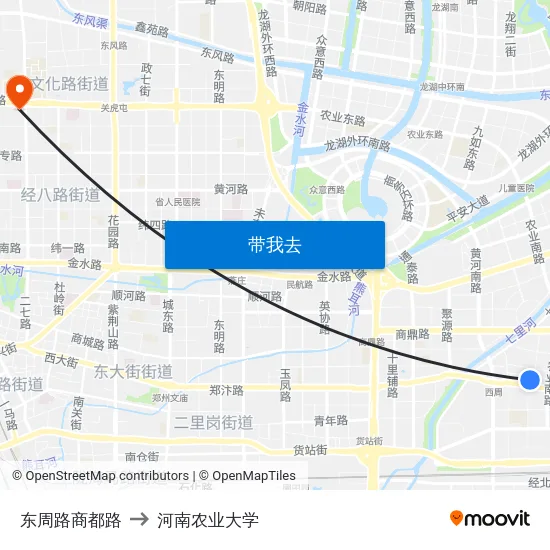 东周路商都路 to 河南农业大学 map
