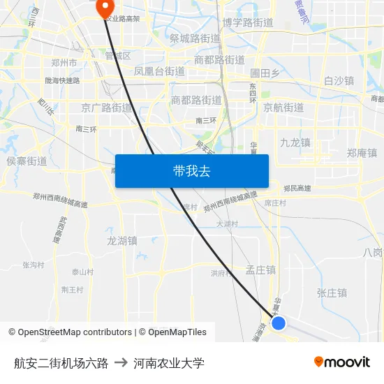 航安二街机场六路 to 河南农业大学 map