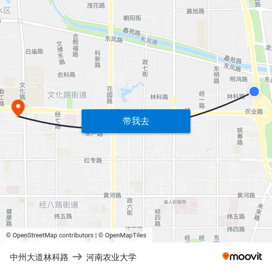 中州大道林科路 to 河南农业大学 map