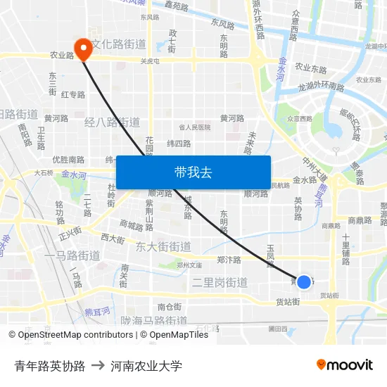 青年路英协路 to 河南农业大学 map