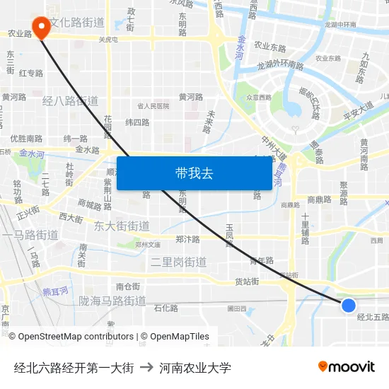 经北六路经开第一大街 to 河南农业大学 map