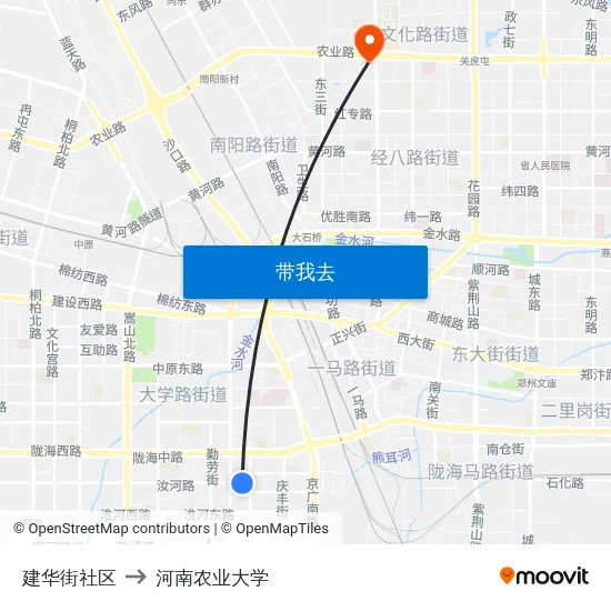建华街社区 to 河南农业大学 map